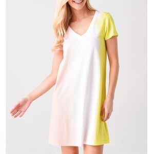 ATM Classic Jersey Dip Dye V-Neck Tee Shirt Mini Dress Yellow Women’s Size Small